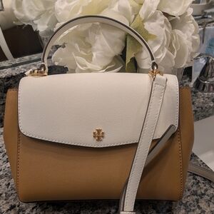 Elegant White and Tan Women's Handbag